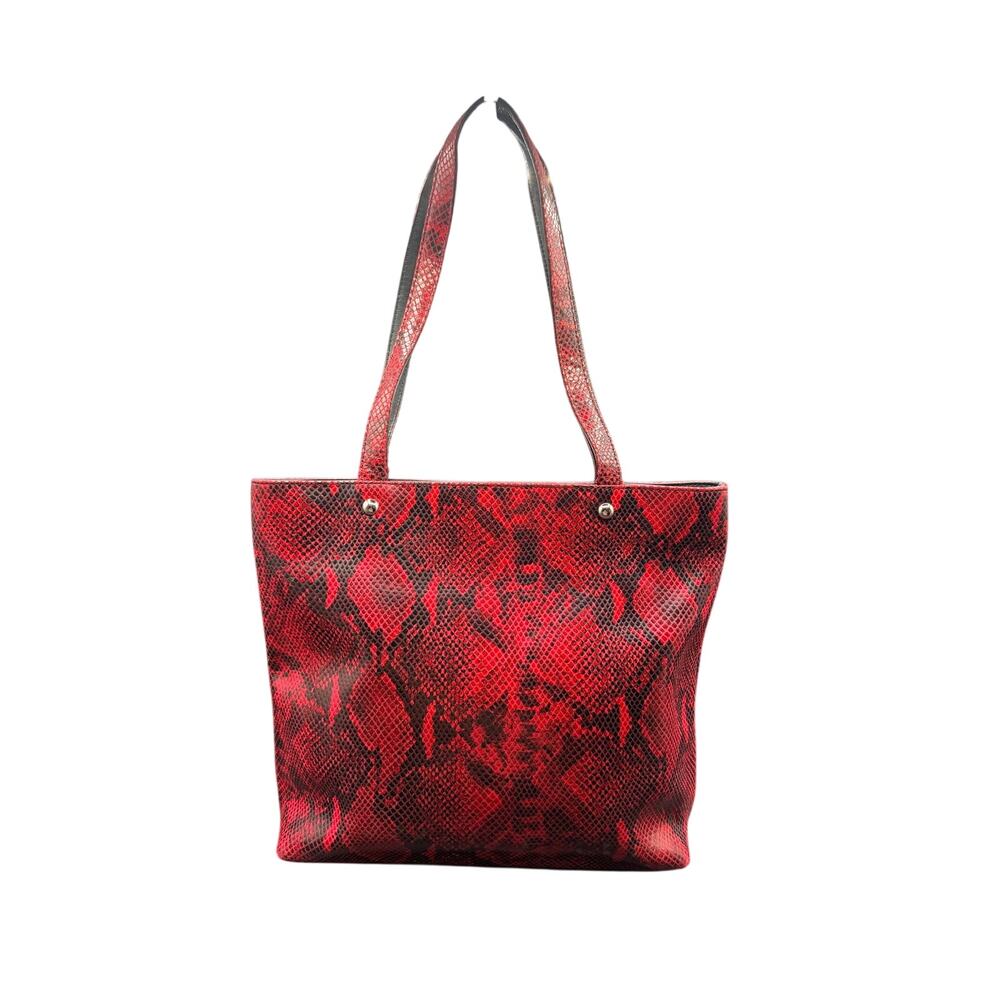 ILI New York Red Python Print Leather Tote Shoulder Bag Y2K